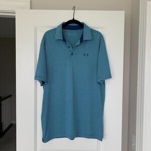 Under Armour Men's Polo Shirt, Navy/Teal Striped - Size M